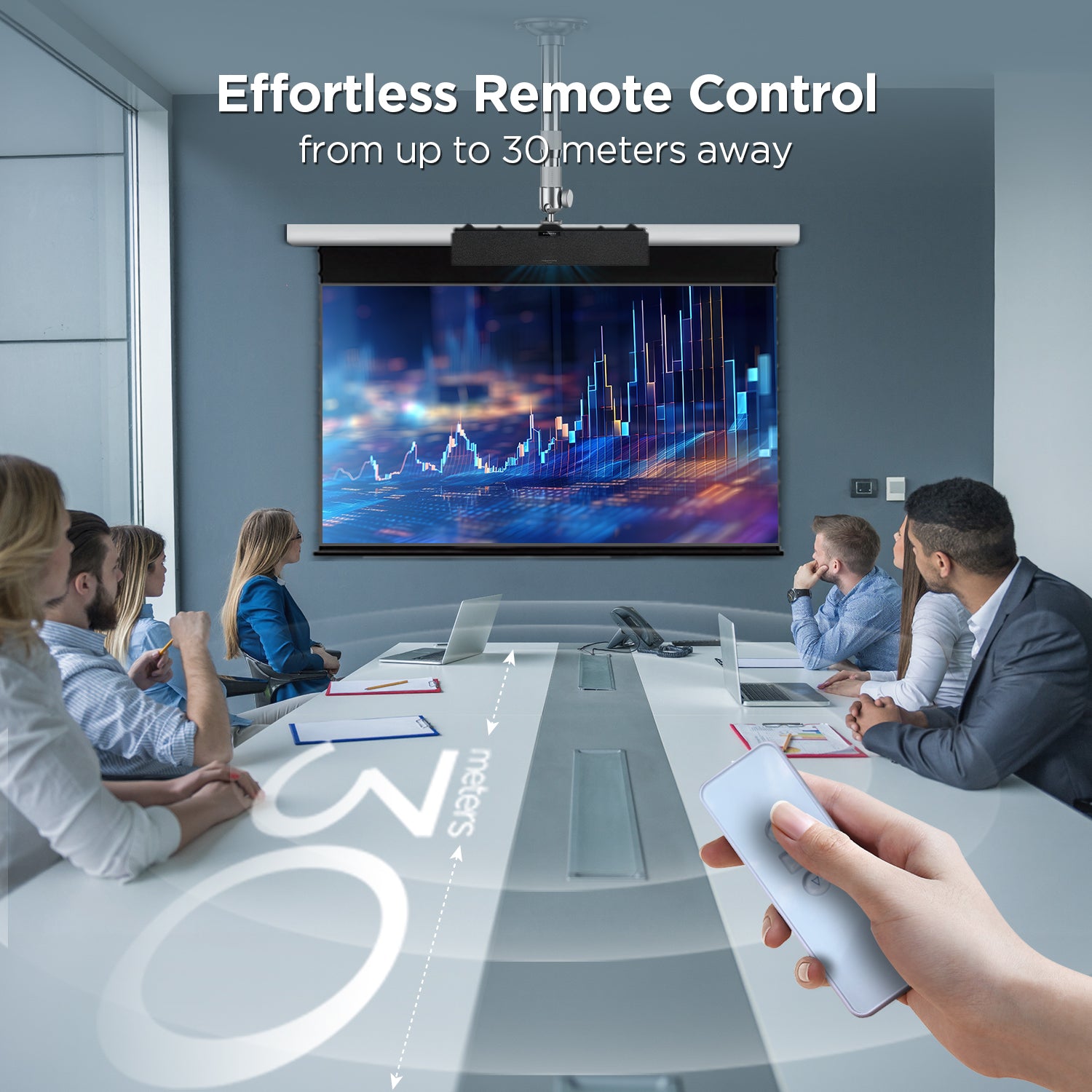 30-meter wireless remote controlling the NothingProjector Black Series Slimline UST ALR screen