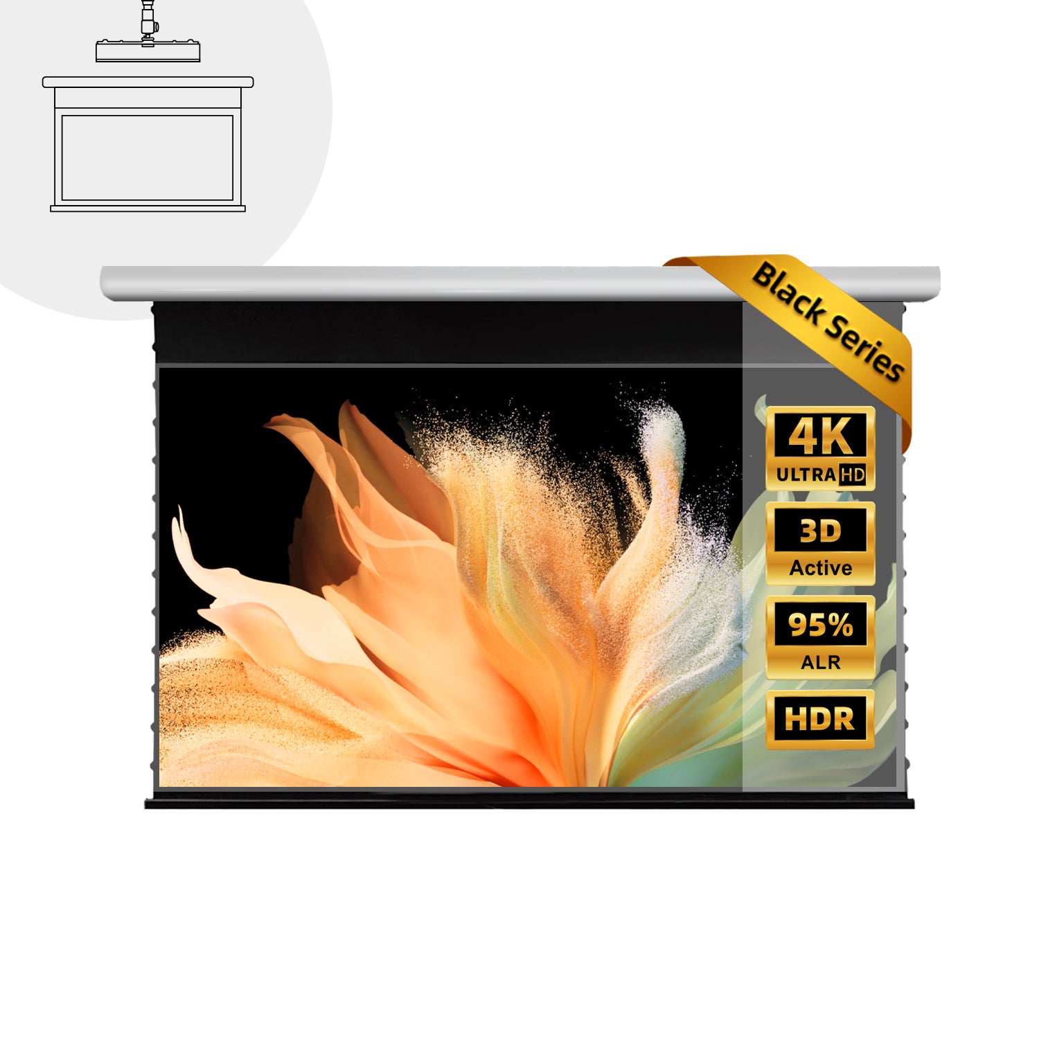 Concealed ceiling integration of the NothingProjector Slimline drop down UST ALR screen for hidden projection setup