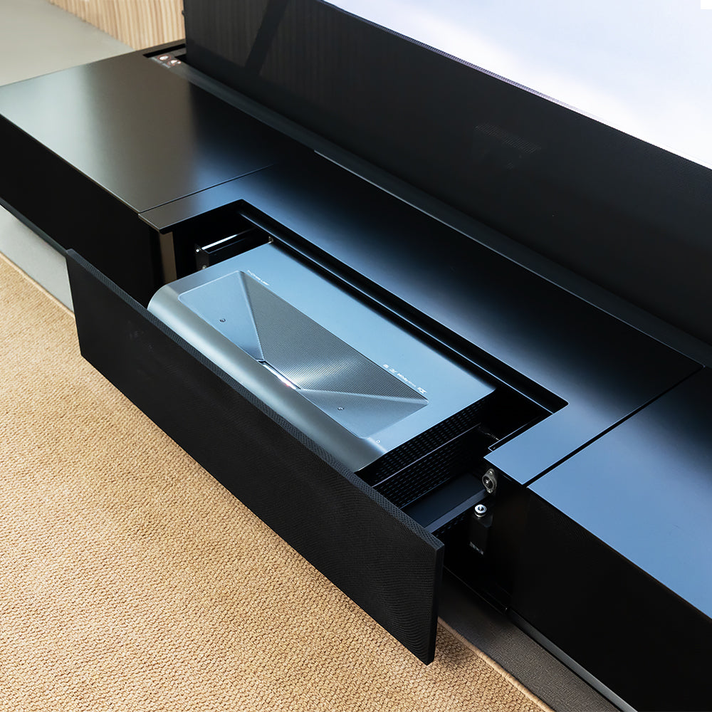 Pre-assembled matte black laser TV cabinet for UST projector