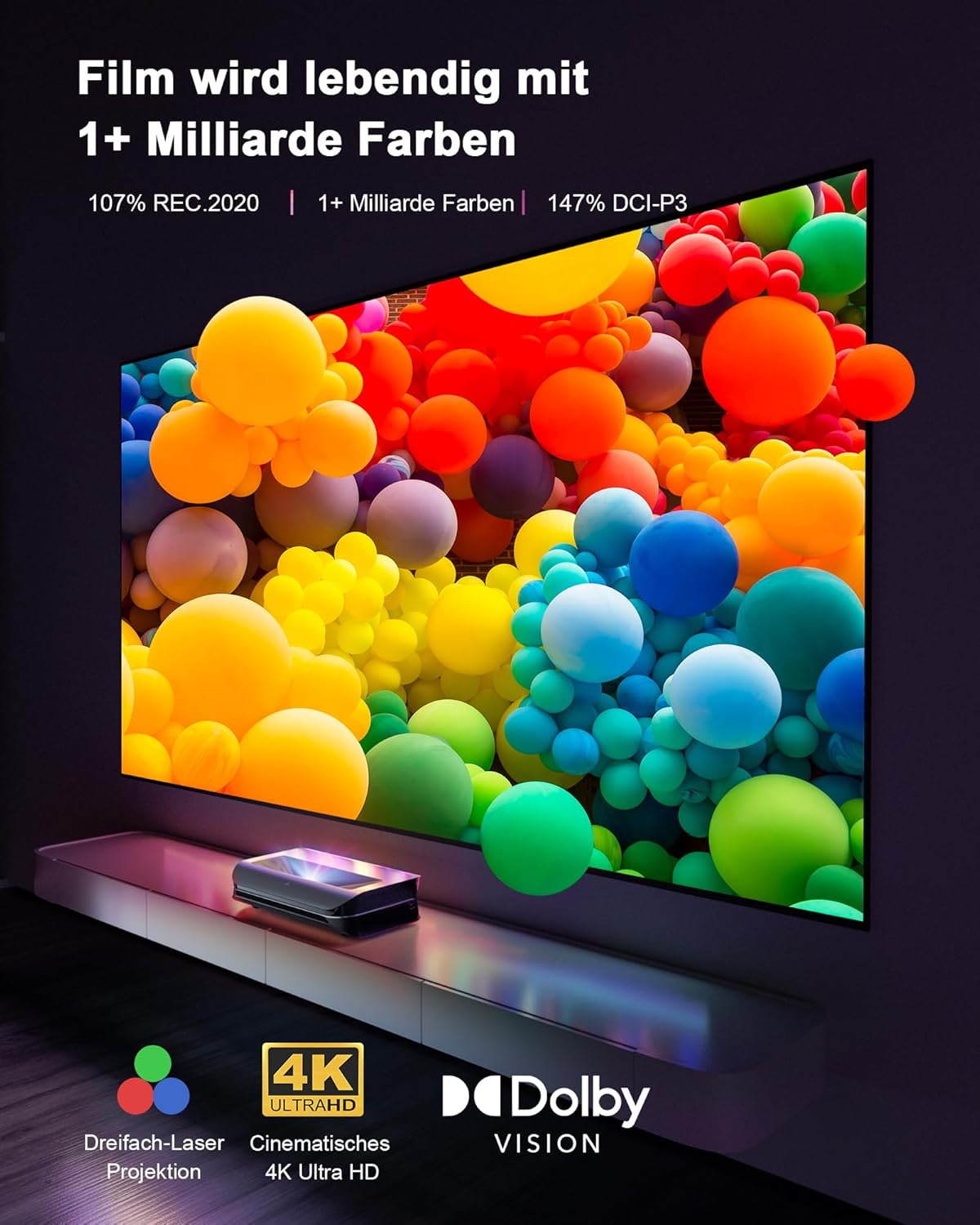 AWOL VISION 3000 PRO 4K 3D LTV Triple Laser Projector + Motorizat pentru etajul Ecranului în creștere