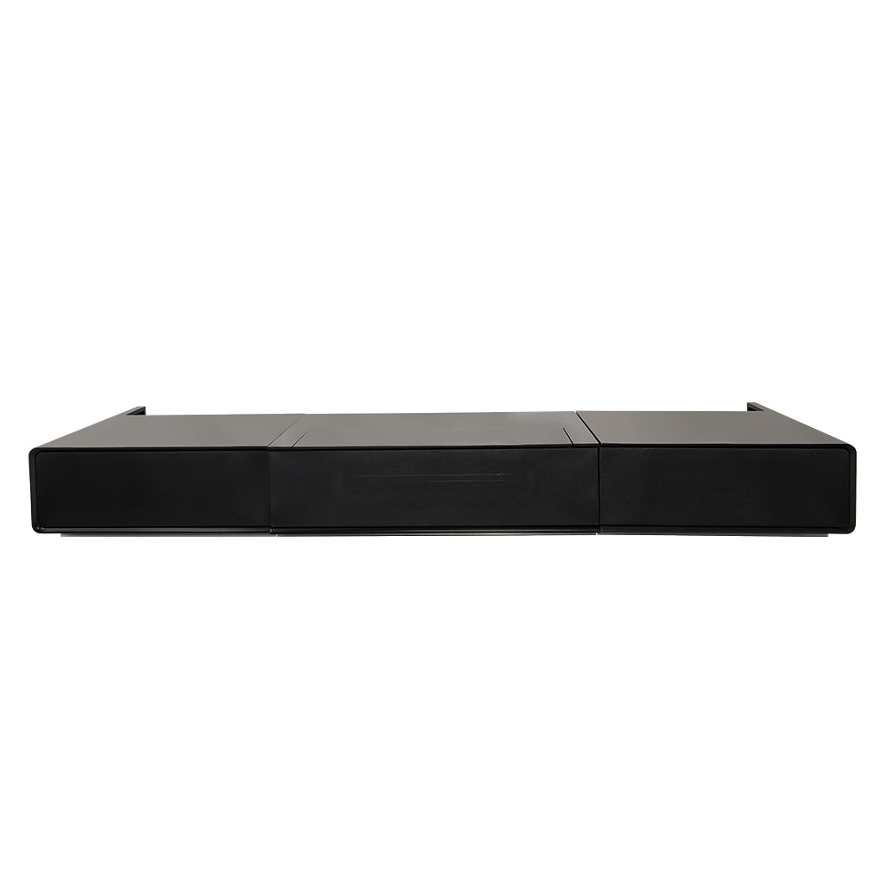 front view of Modern matte black laser TV cabinet