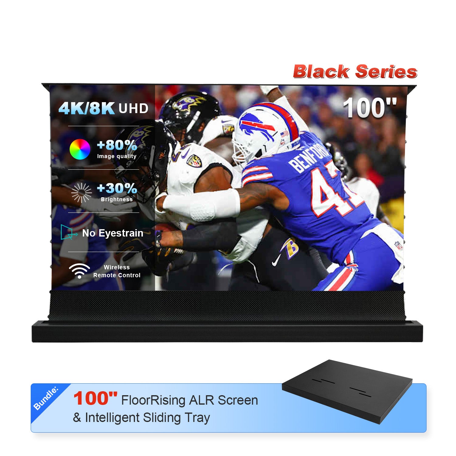 84"-130" NothingProjector Black Series ALR Zmotoryzowany ekran podłogowy + inteligentna wysuwana taca (pakiet)