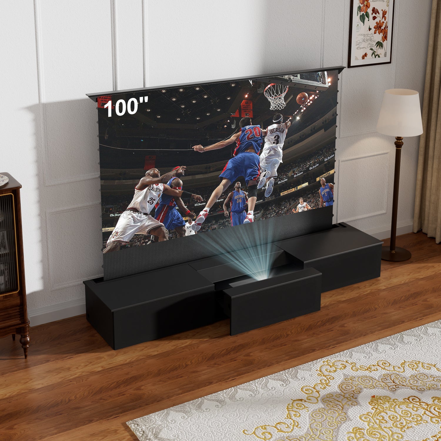 Electric Laser TV Cabinet with 100" UST ALR Screens for ust projectors