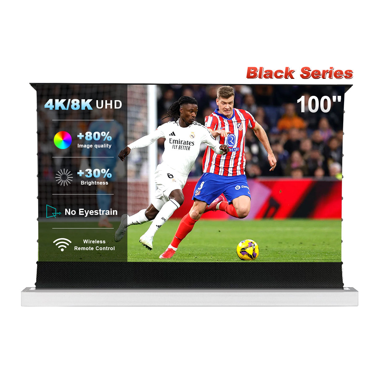 شاشة عرض NothingProjector Black Series بمحرك أرضي مرتفع مقاس 84-120 بوصة لجهاز عرض قصير المدى للغاية