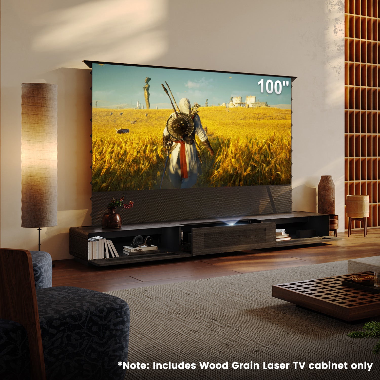 Kabinet TV Kayu Butiran Shore untuk Projektor Jarak Sangat Pendek (Pra-Pasang)