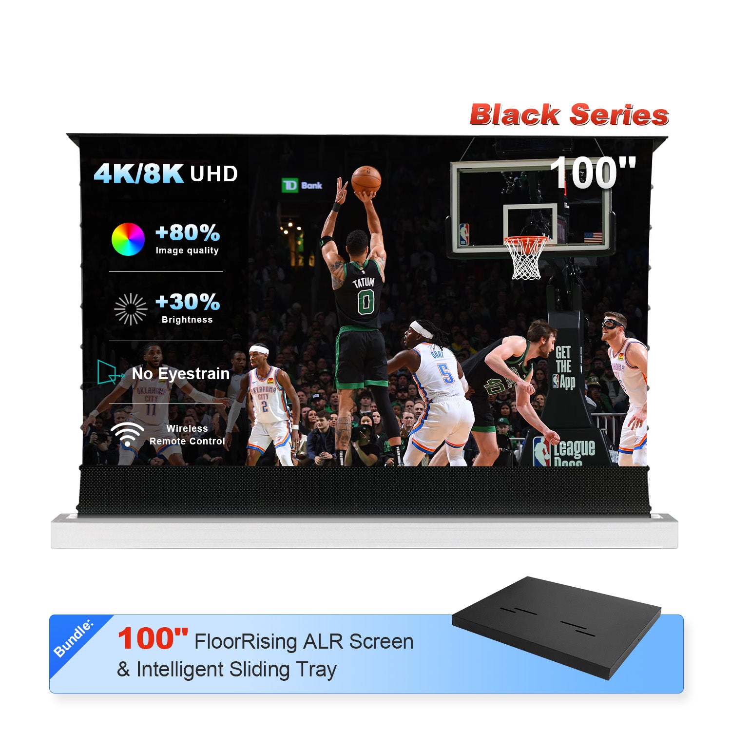 84"-130" NothingProjector Black Series ALR Motorized Floor Rising Screen + Intelligent Sliding Tray (Bundle)