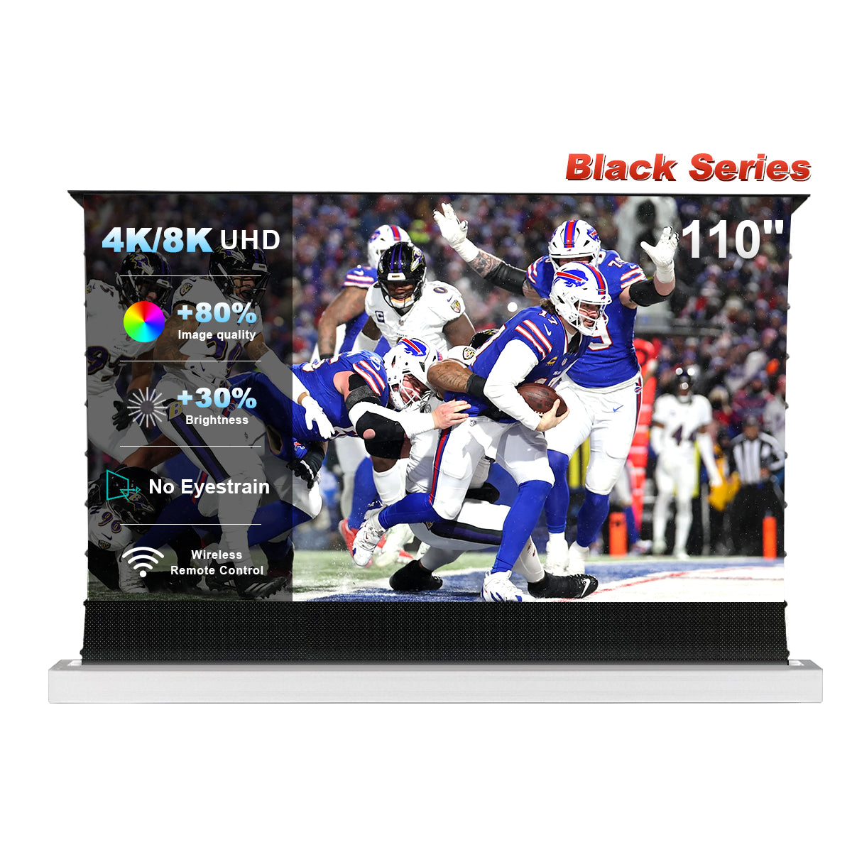 Écran motorisé au sol escamotable NothingProjector Black Series ALR 84'-130' pour projecteur à focale ultra courte