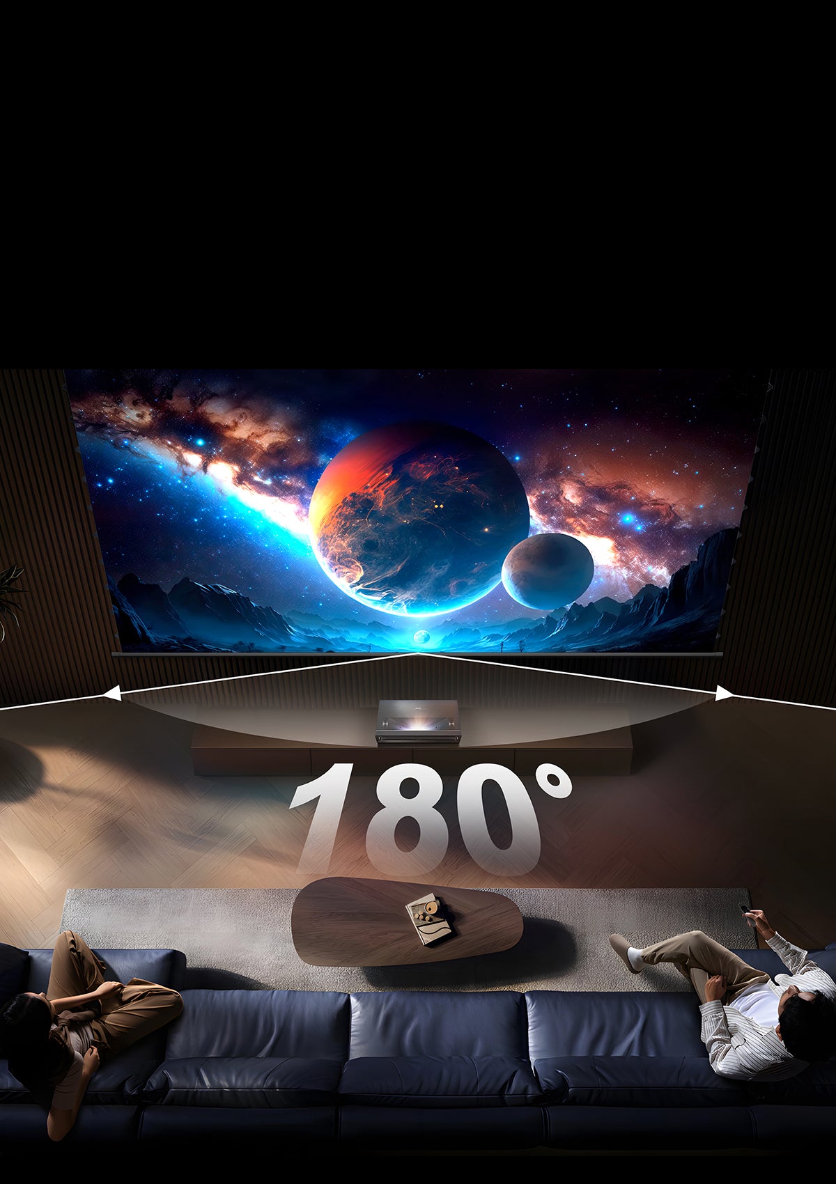 180 degree wide viewing angle on NothingProjector ALR screen for clear images from any seat