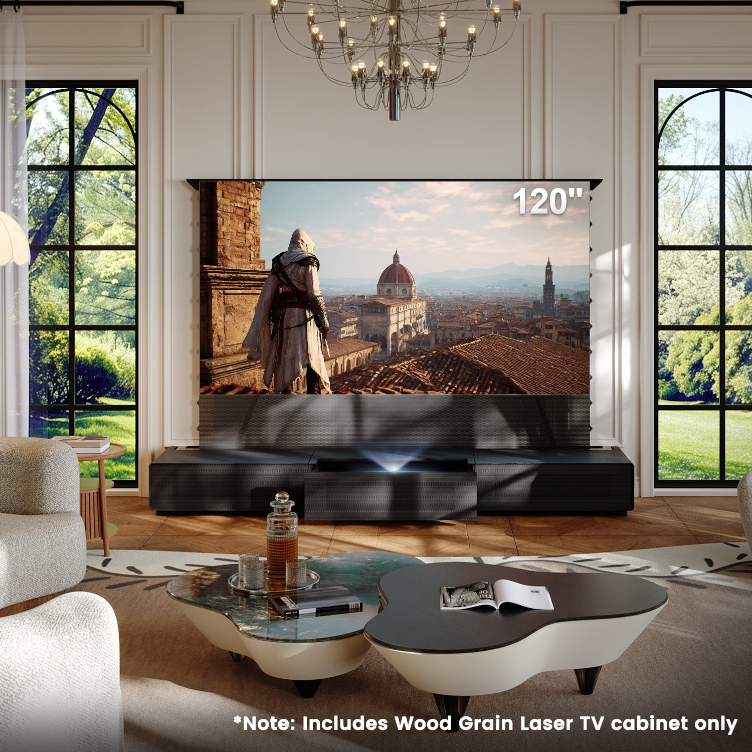 Kabinet TV Kayu Butiran Shore untuk Projektor Jarak Sangat Pendek (Pra-Pasang)