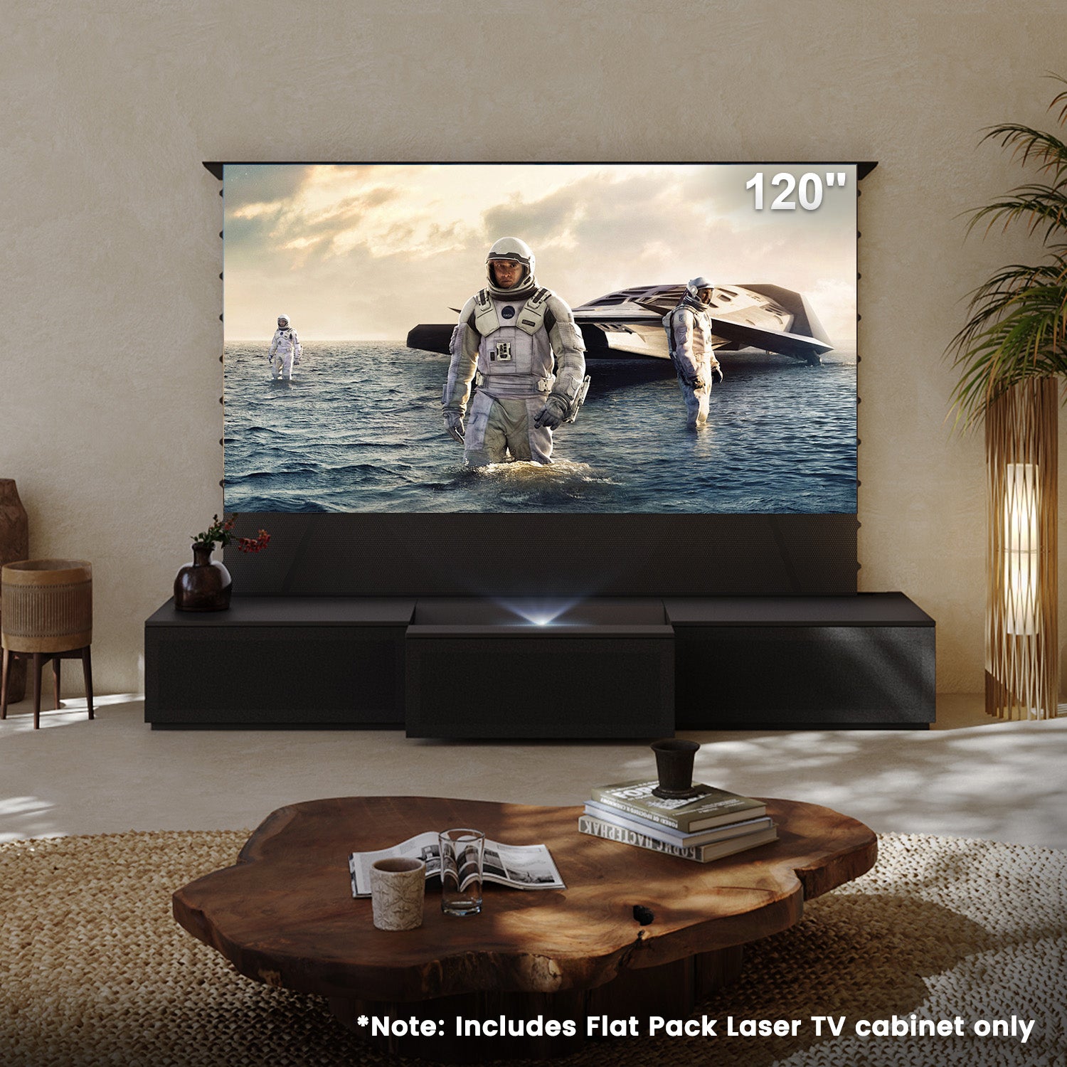 Kabinet Pek Rata TV Laser Motorized Hitam Shore 100-120"