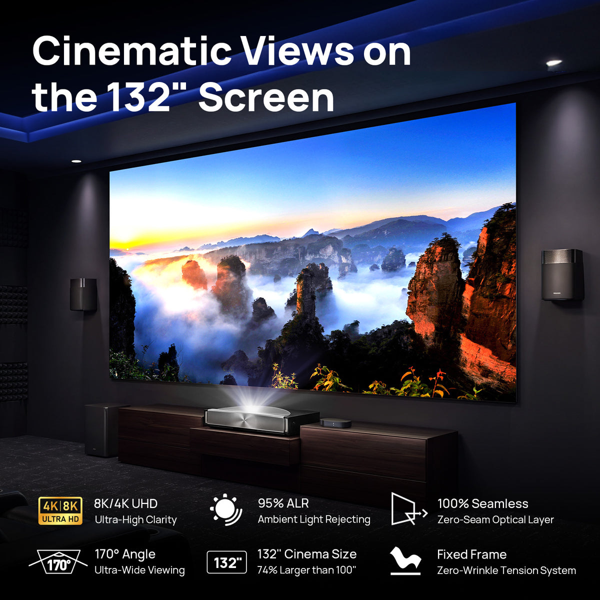 132 Inch NothingProjector Seamless Lenticular 4K UST 95% ALR Projector Screen