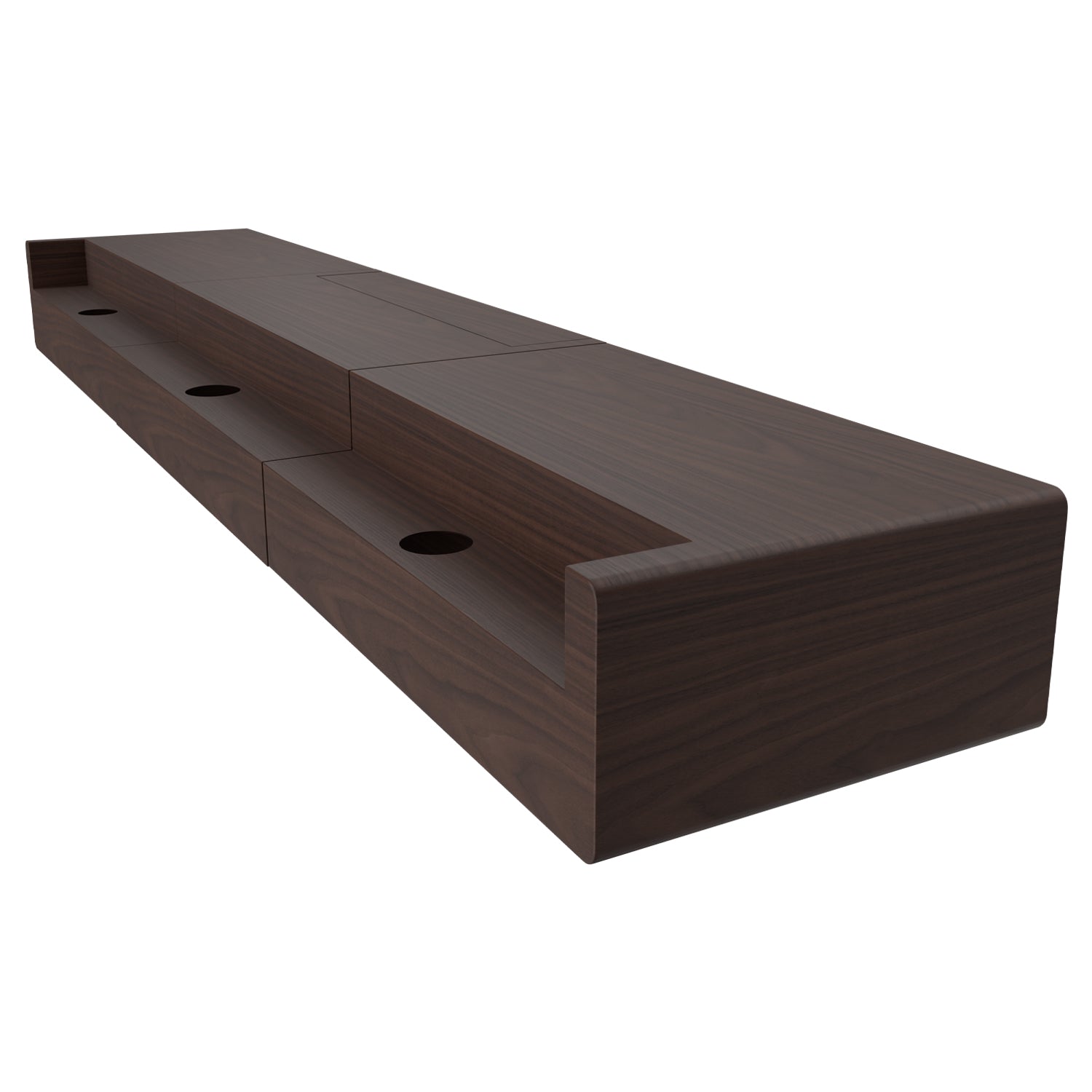 Sleek black Motorized Laser TV Cabinet for 100-150 inch home theater setups.