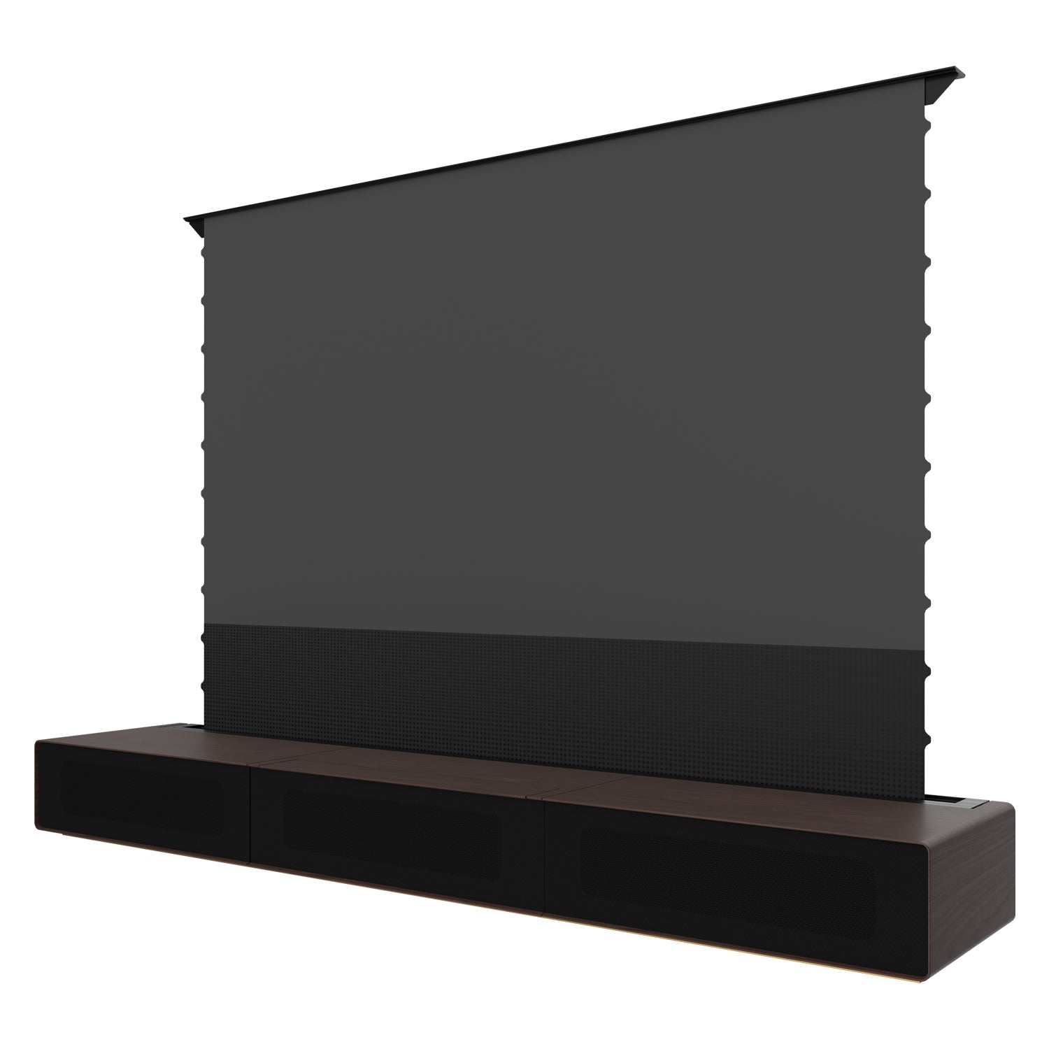 Side profile of a motorized ALR screen rising from a custom Laser TV Cabinet