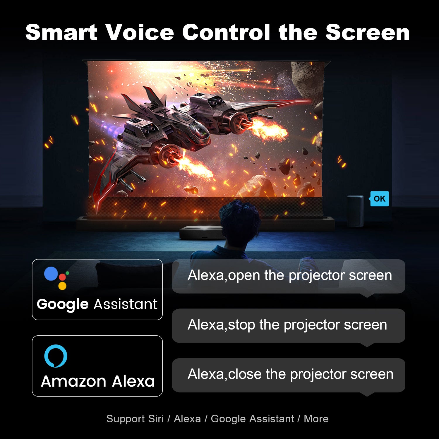 Nothingprojector UST projector black series Motorized Floor Rising ALR screen support Voice-controlled smart speaker