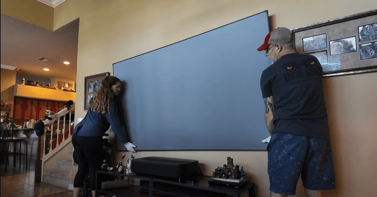 The installation video of the Nothingprojector UST projector black series fixed frame ALR screen