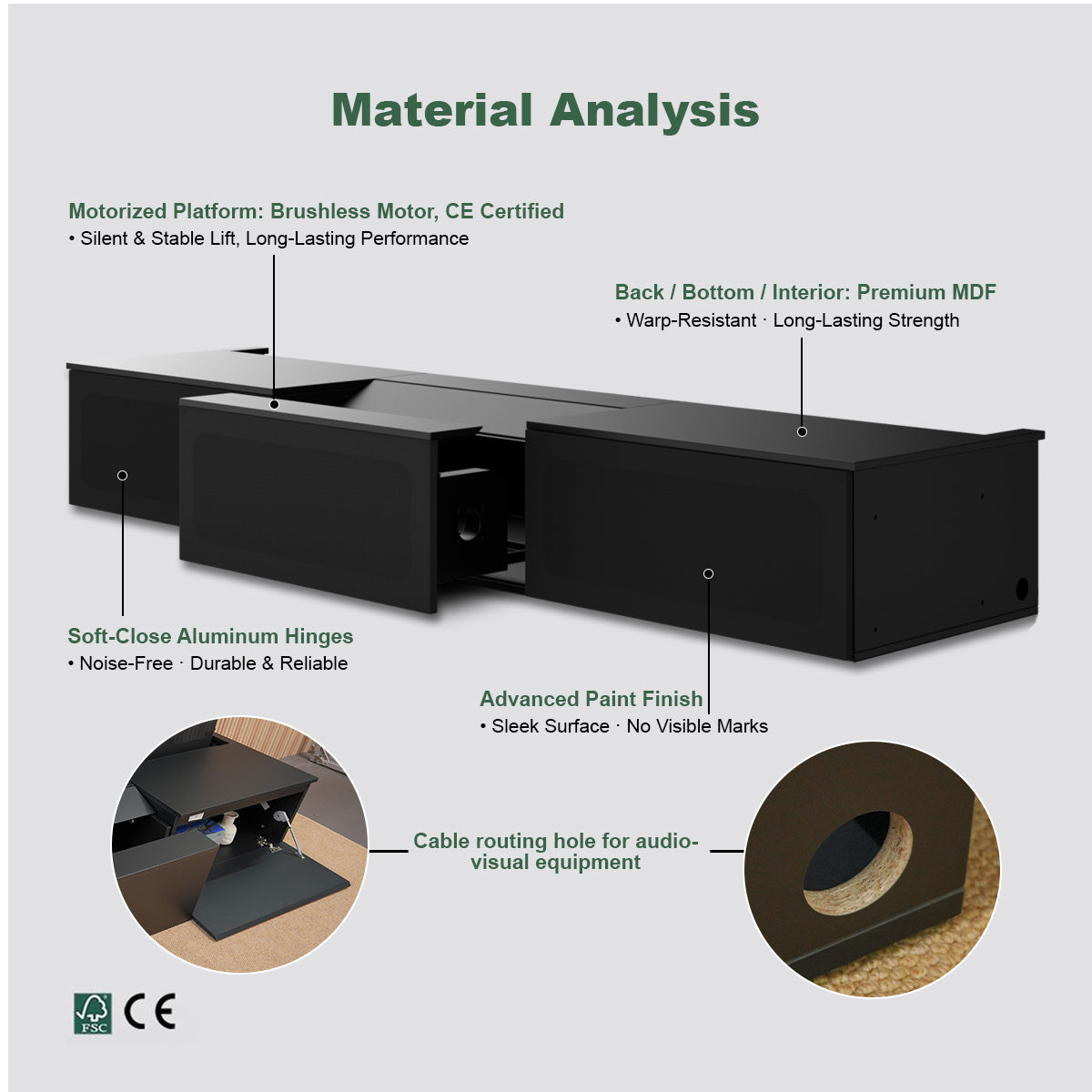 100-120 Inch Shore Black Motorized Laser TV Flat Pack Cabinet High Grade MDF Material Sturdy Build for NothingProjector Ultra Short Throw Laser TV