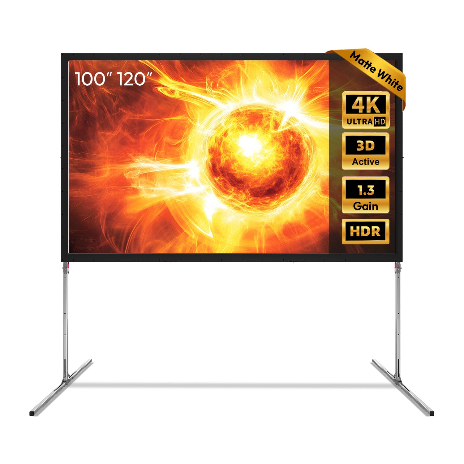 Schermo Pieghevole Portatile per Campeggio All'aperto NothingProjector OpenAir Series con Supporto, Guadagno 1.3, 4K/8K UHD, PVC a 3 Strati, Montaggio Rapido Senza Attrezzi