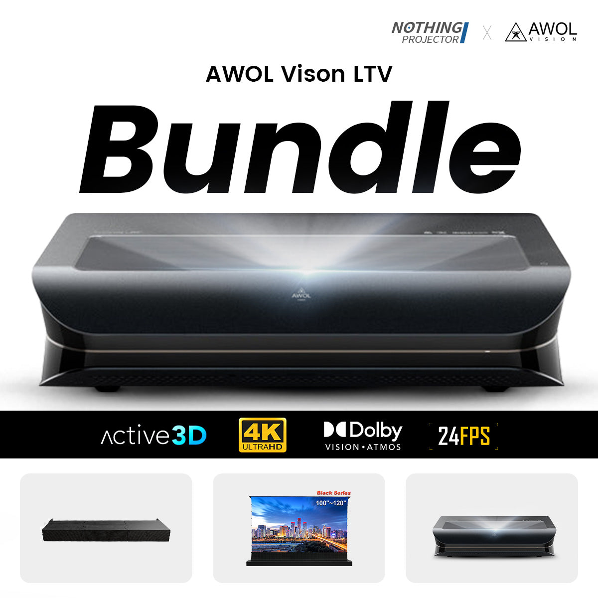 (Bundle) AWOL VISION LTV-3000/3500 PRO + Motorized ALR Screen + Laser TV Cabinet