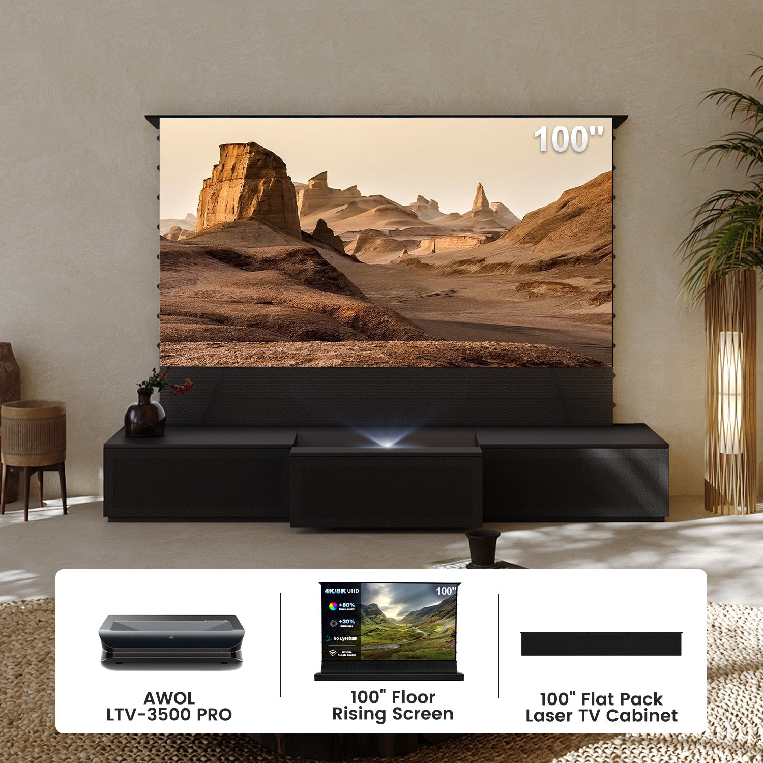 Low profile TV stand for projector, oak finish, pre-assembled for AWOL LTV-3500 Pro