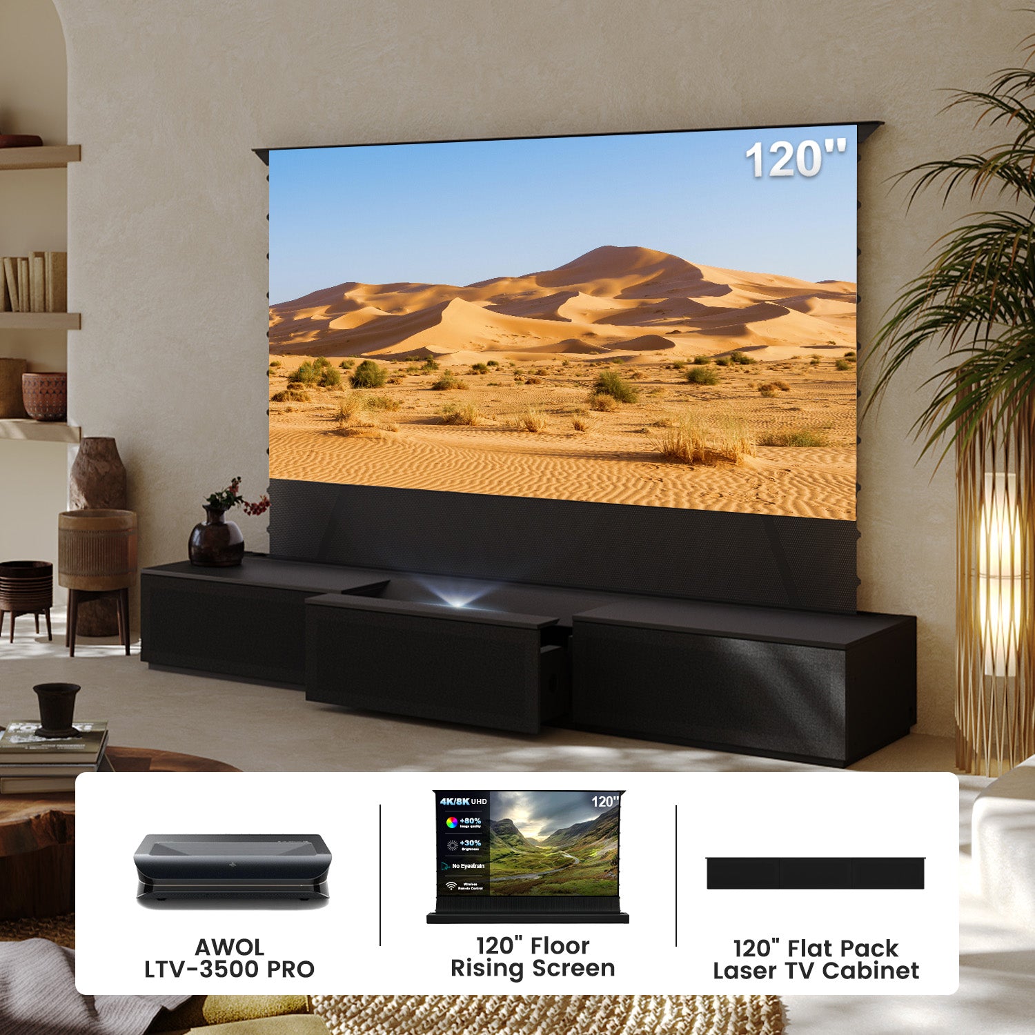 Affordable Salamander Designs alternative: 120" oak motorized UST TV stand bundle