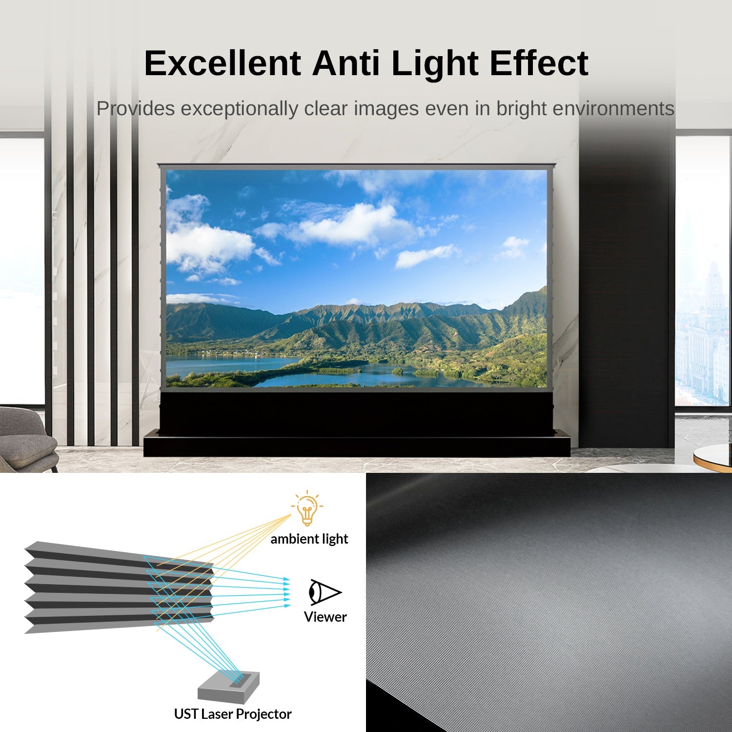 شاشة عرض NothingProjector Black Series بمحرك أرضي مرتفع مقاس 84-120 بوصة لجهاز عرض قصير المدى للغاية