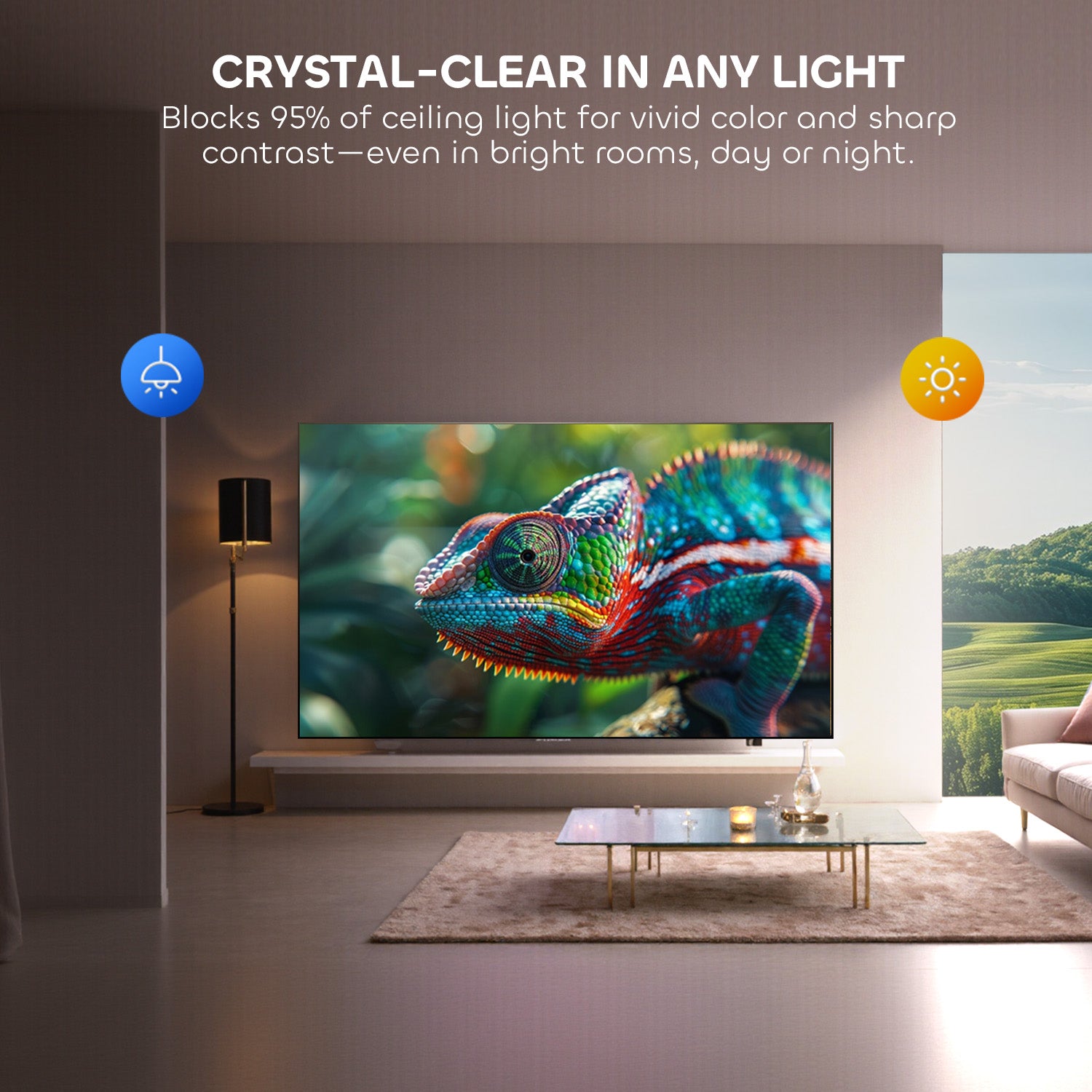 132-inch ALR Screen Blocks 95% Ceiling Light - Vivid Colors/Sharp Contrast in Bright Rooms Day/Night | Ultra Short Throw
