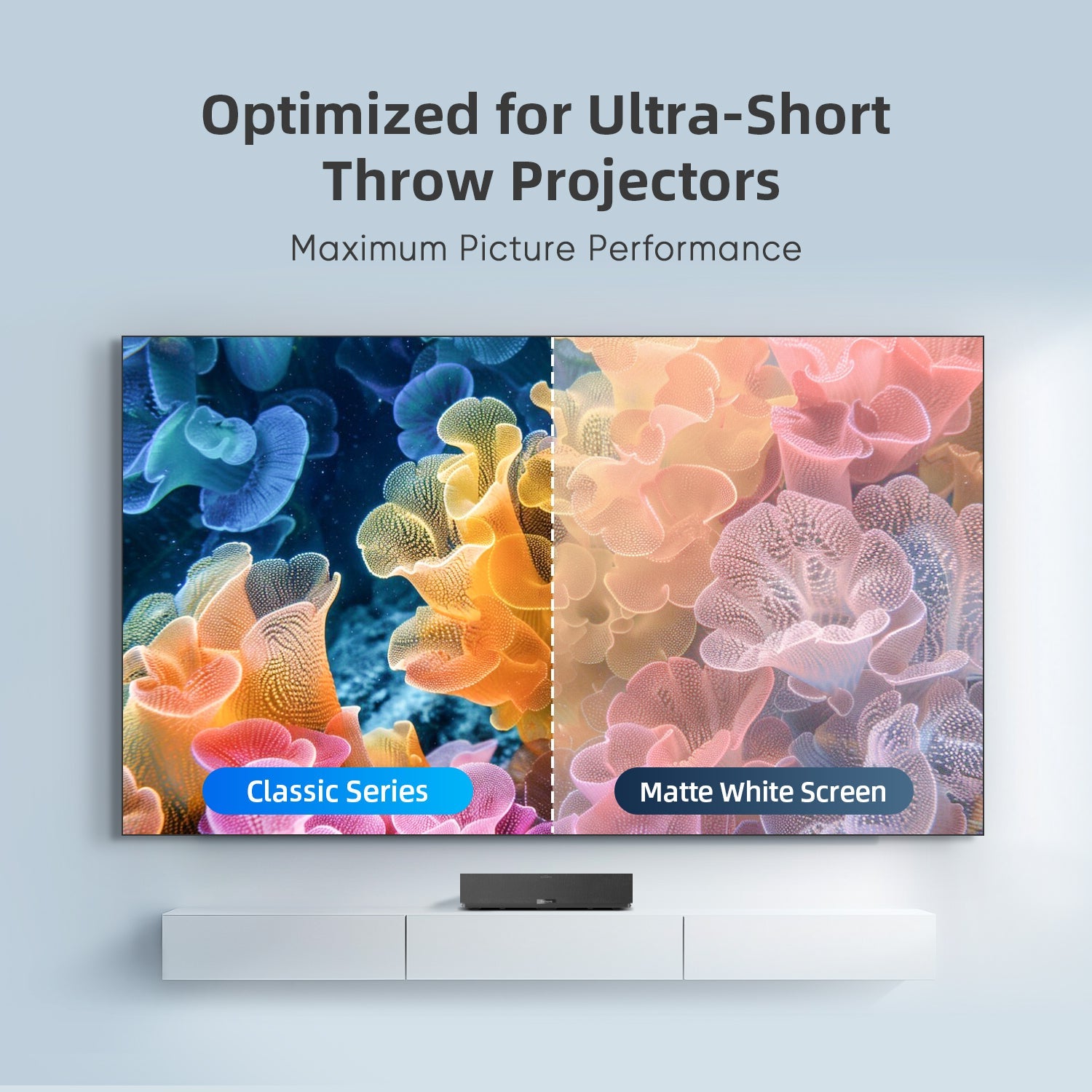 NothingProjector PET Crystal Classic UST ALR Screen matte white surface optimized for Ultra-Short Throw projectors