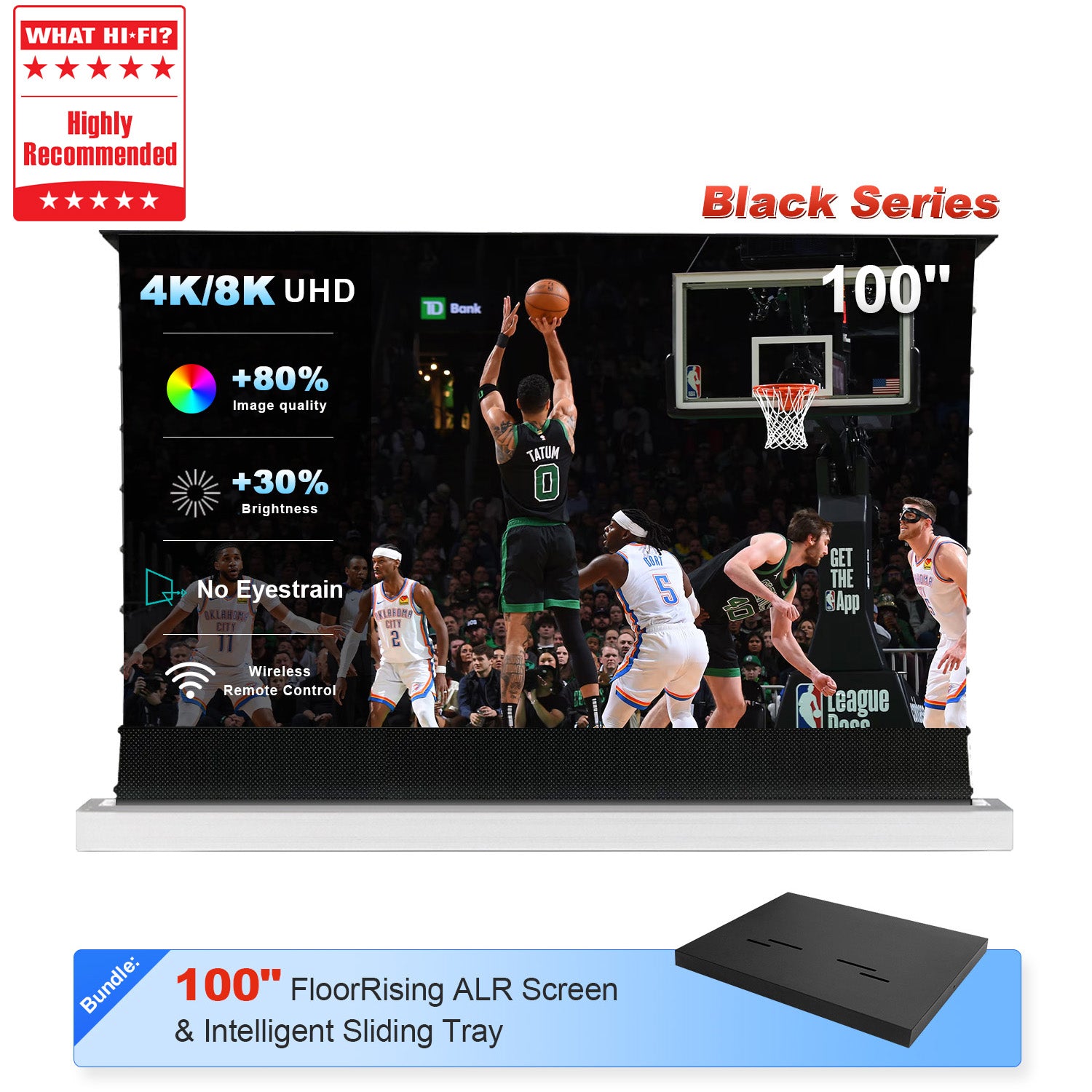100-inch NothingProjector Black Series ALR screen with smart tray for bright room viewing