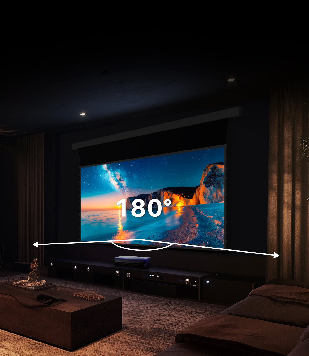 Black Series motorized drop-down ALR projector screen with 180° wide viewing angle - clear picture from every seat
