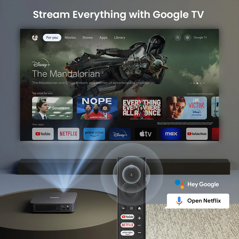 Dangbei Atom First Google TV™ Laser Projector + Gimbal Desktop Stand 1200 ISO lumens 1080P ALPD® Dolby Audio