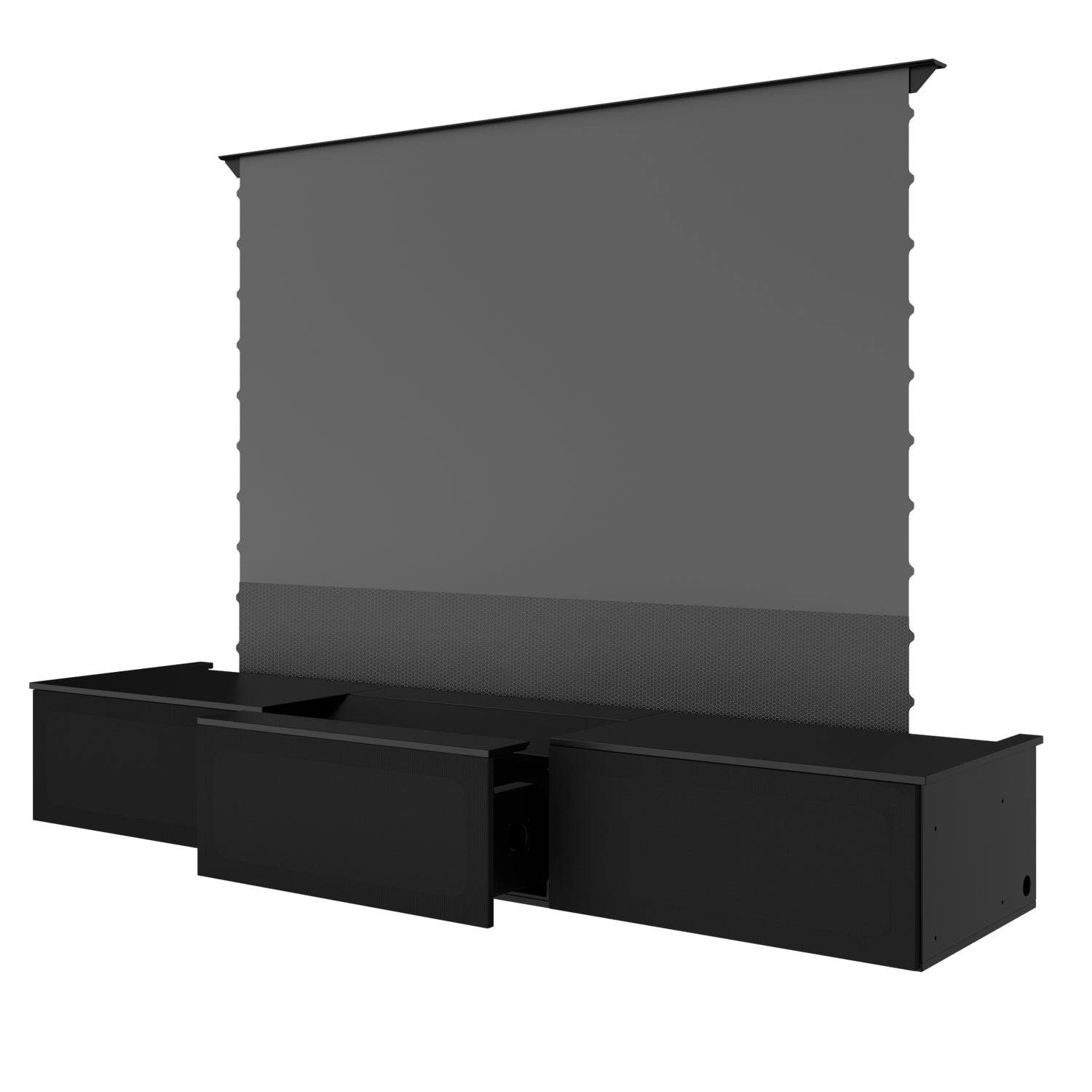 The side of a 100/120-inch flat-pack laser TV cabinet for UST projectors