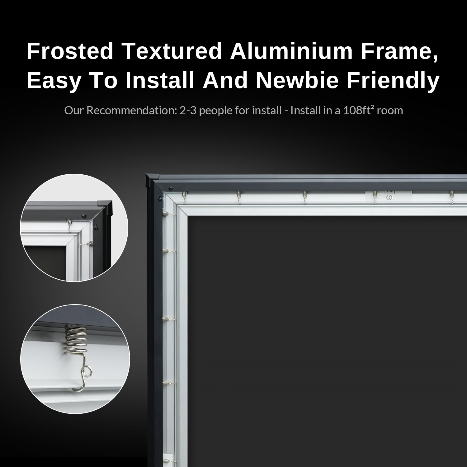 Easy-to-install ALR fixed frame screen for UST projectors with tool-free assembly and seamless wall mounting