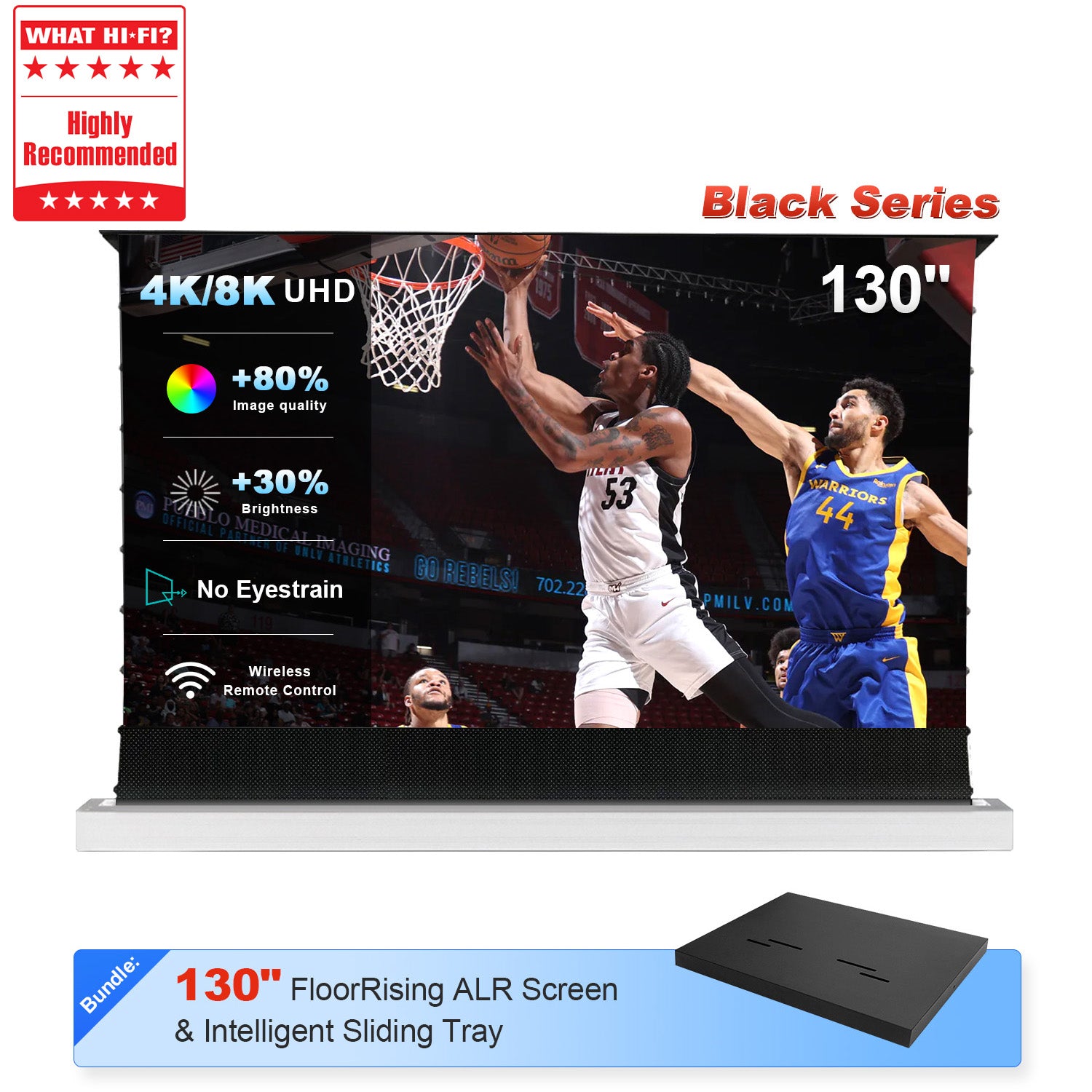 Ultimate 130" NothingProjector ALR floor rising screen bundle with intelligent sliding tray