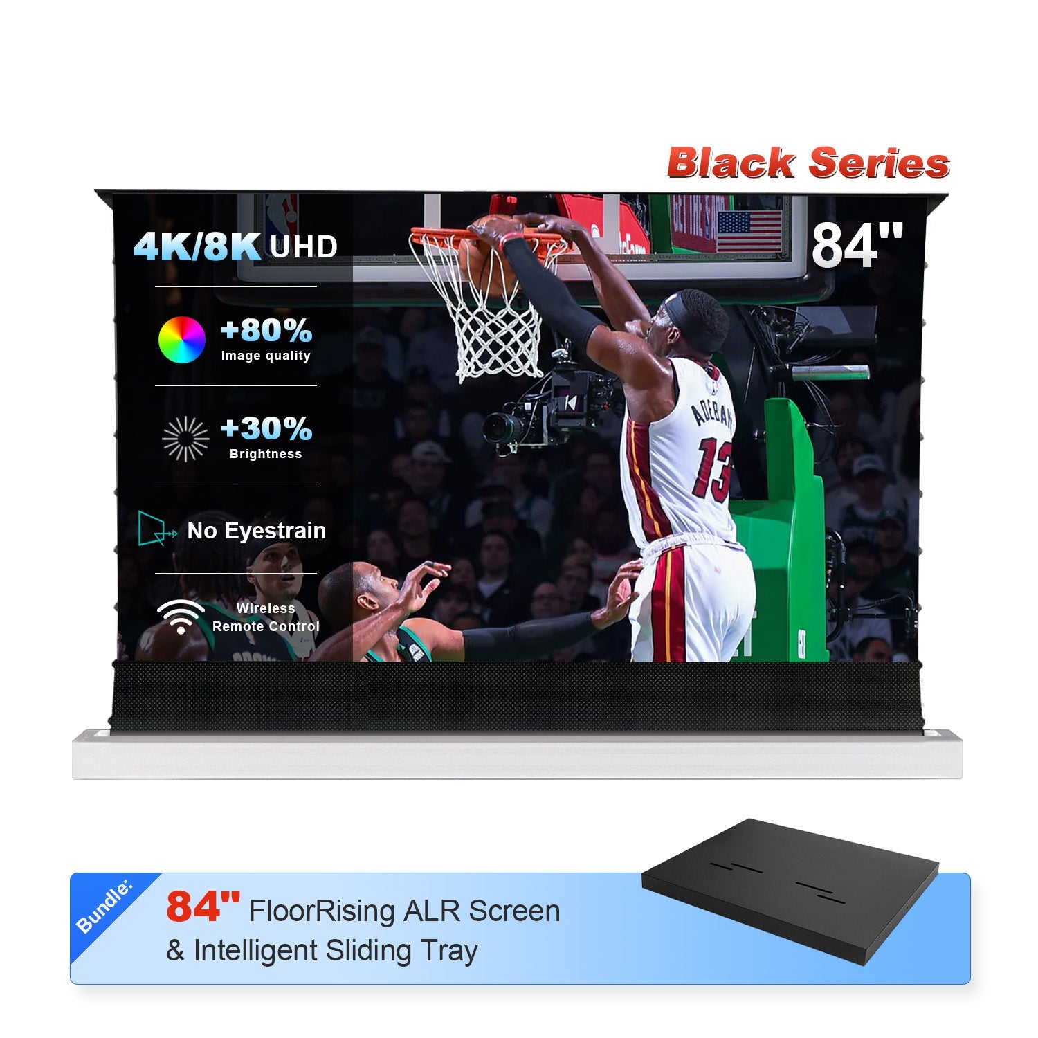 Écran motorisé sur pied escamotable NothingProjector Black Series ALR de 84"-130" + plateau coulissant intelligent (ensemble)