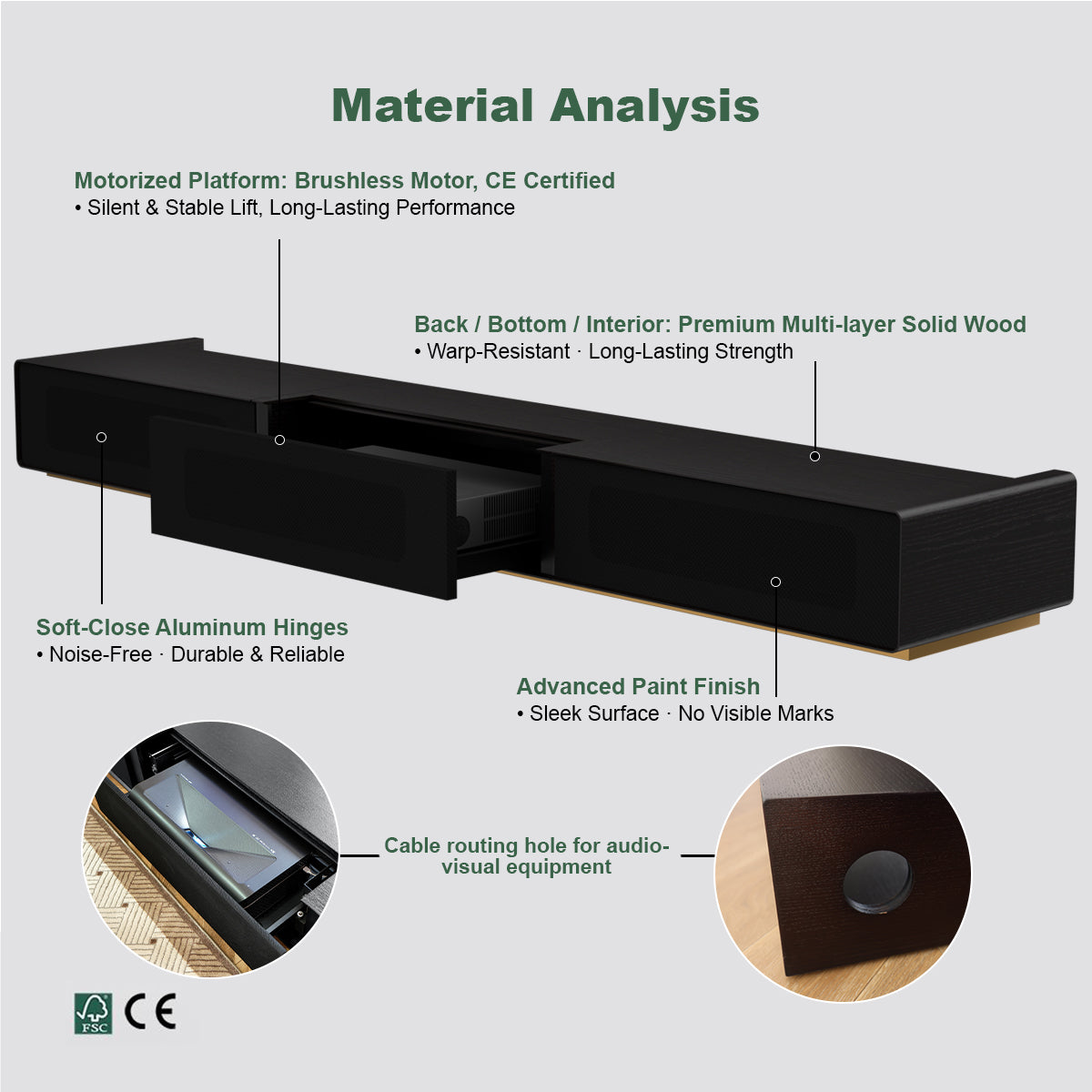 Shore Wood Grain TV cabinet for Ultra Short Throw Projector(Pre-Assembled)