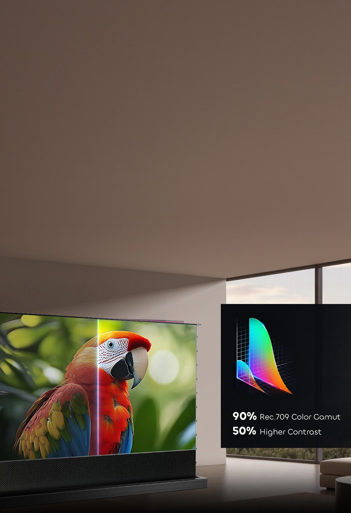 NP Black Series floor rising screen with 80% image quality enhancement for brighter visuals in ambient light and lower-brightness projectors