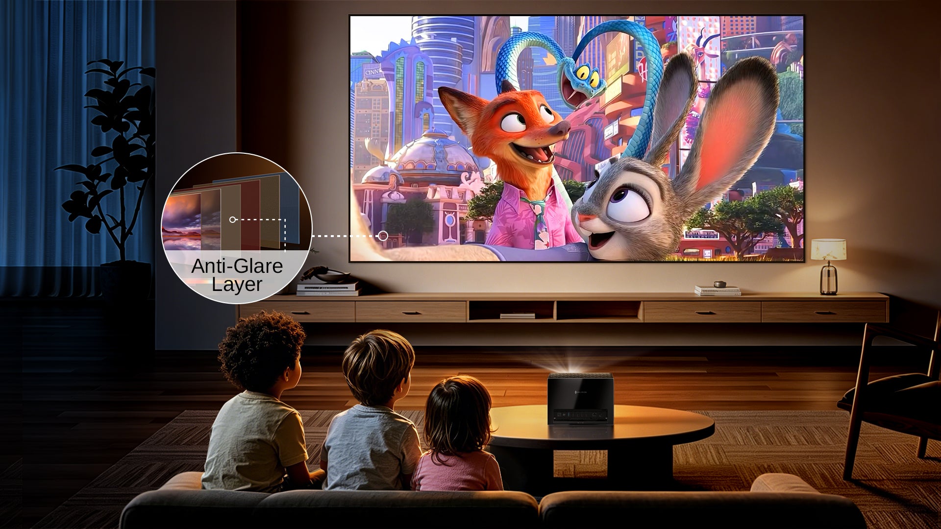NP 100"-130" ALR Long Throw Screen uses gentle diffuse reflection technology to reduce glare and eye strain, offering family-friendly visual comfort for extended viewing during movie nights, gaming sessions, or professional presentations.