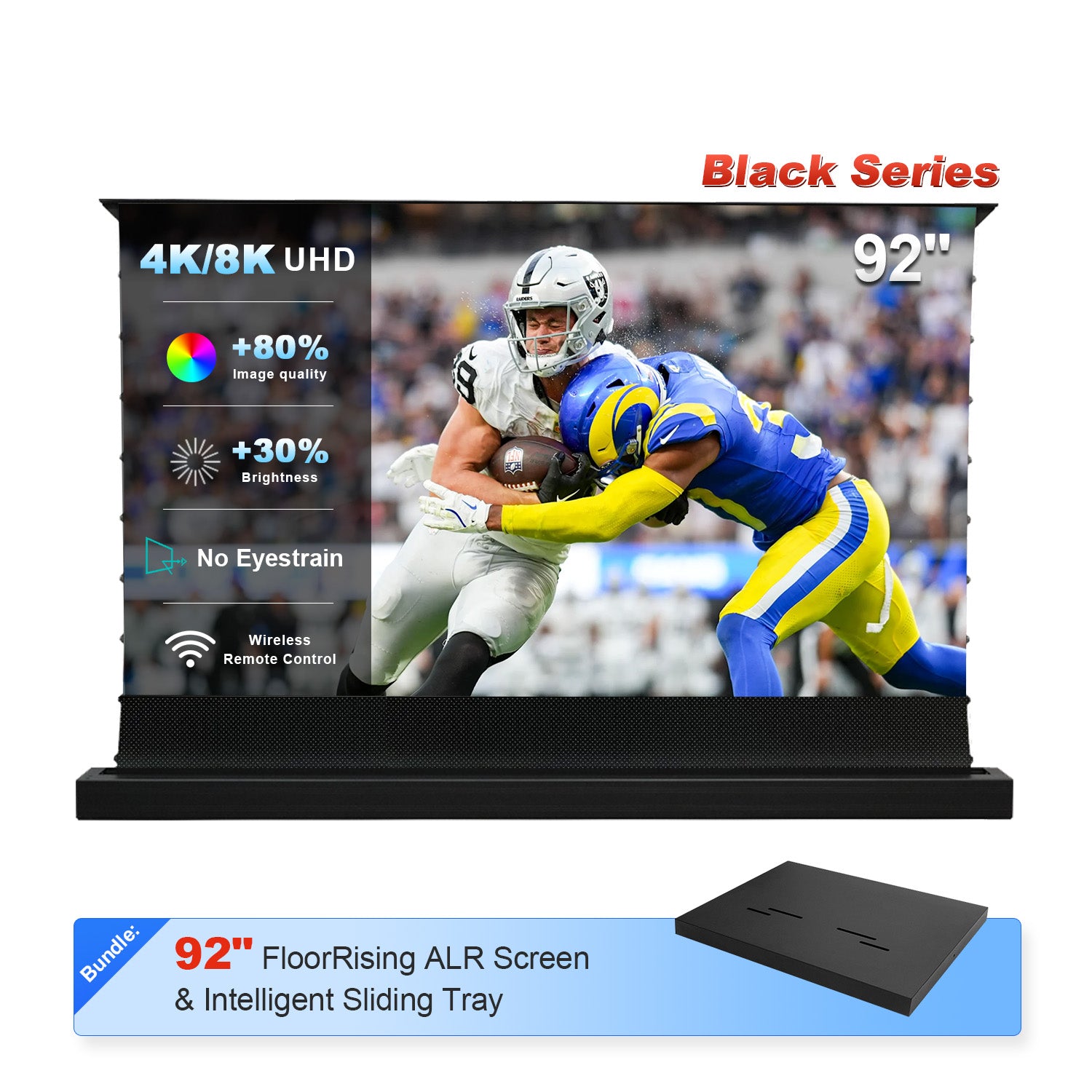 84"-130" NothingProjector Black Series ALR Zmotoryzowany ekran podłogowy + inteligentna wysuwana taca (pakiet)