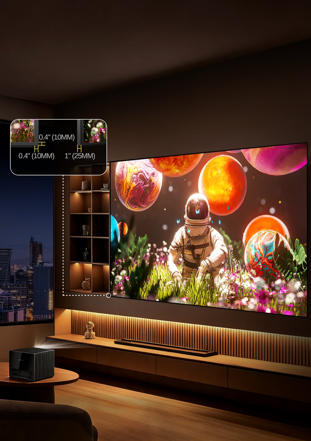 Nothingprojector ALR Long Throw Screen's 1cm ultra-slim bezel merges invisibly with walls, expanding your visual canvas for borderless cinematic immersion in movies and gaming.