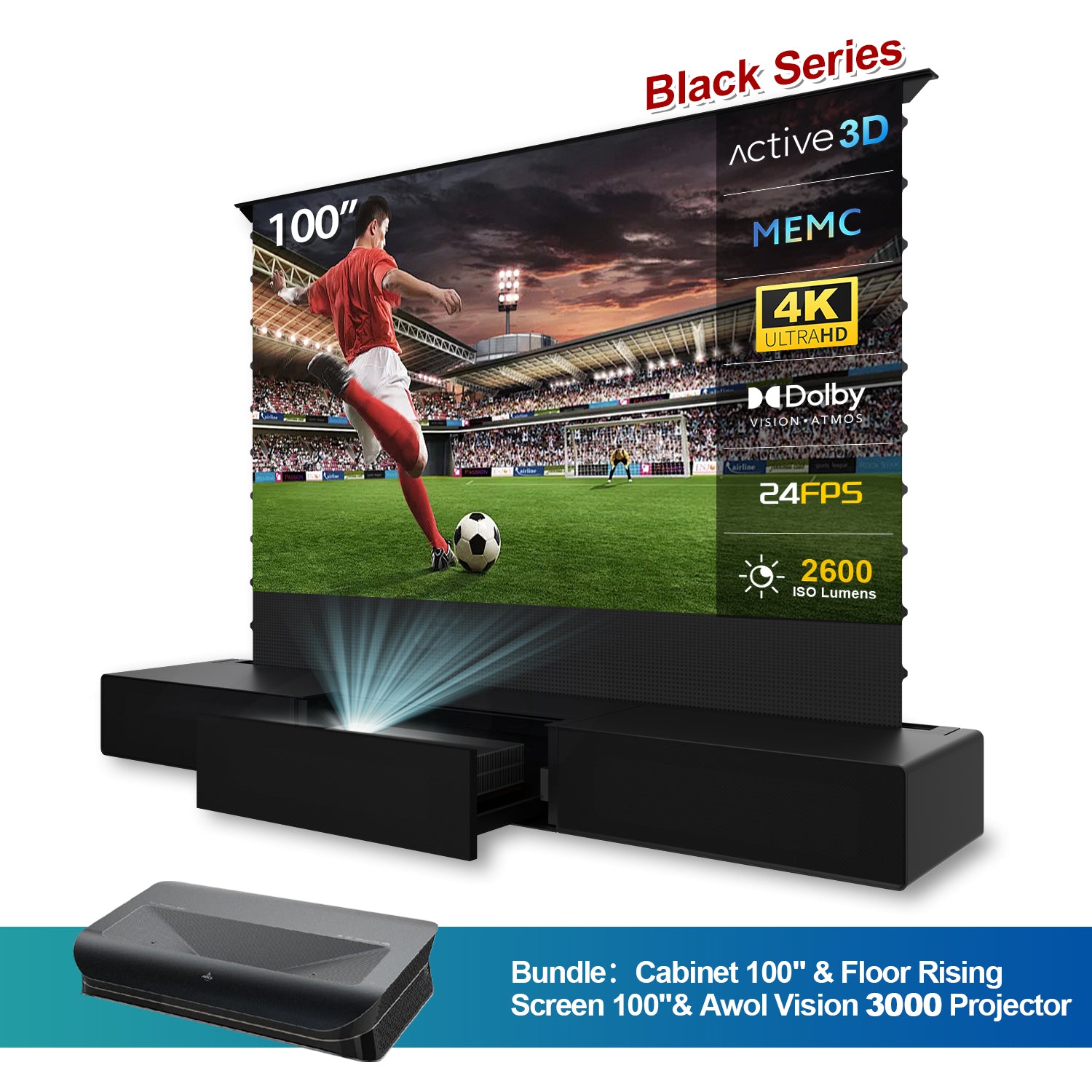 Laser TV Cabinet with floor rising screen and awol vision ltv-3000 pro
projector bundle