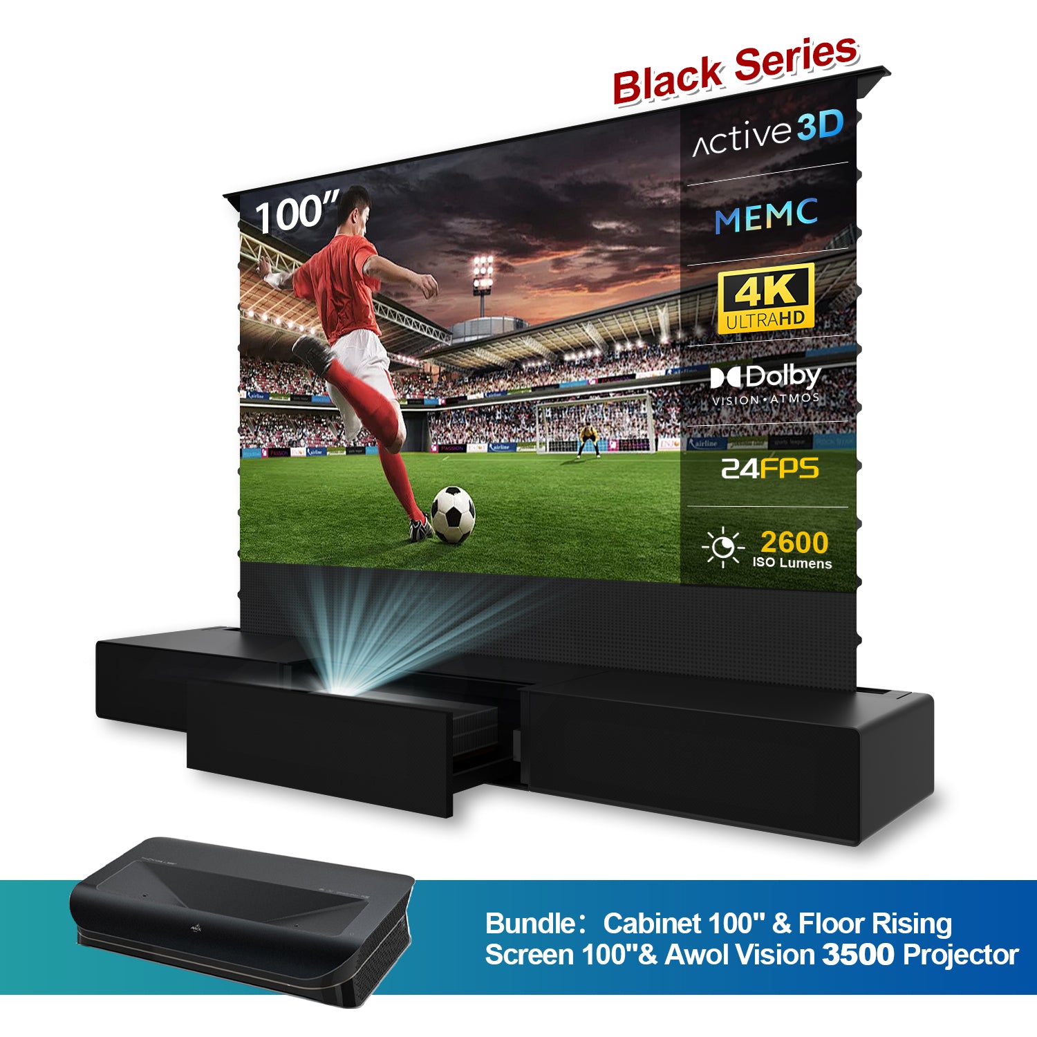 Home theater bundle: modern 100" laser TV cabinet+ALR screen+awol ltv-3500 pro UST projector