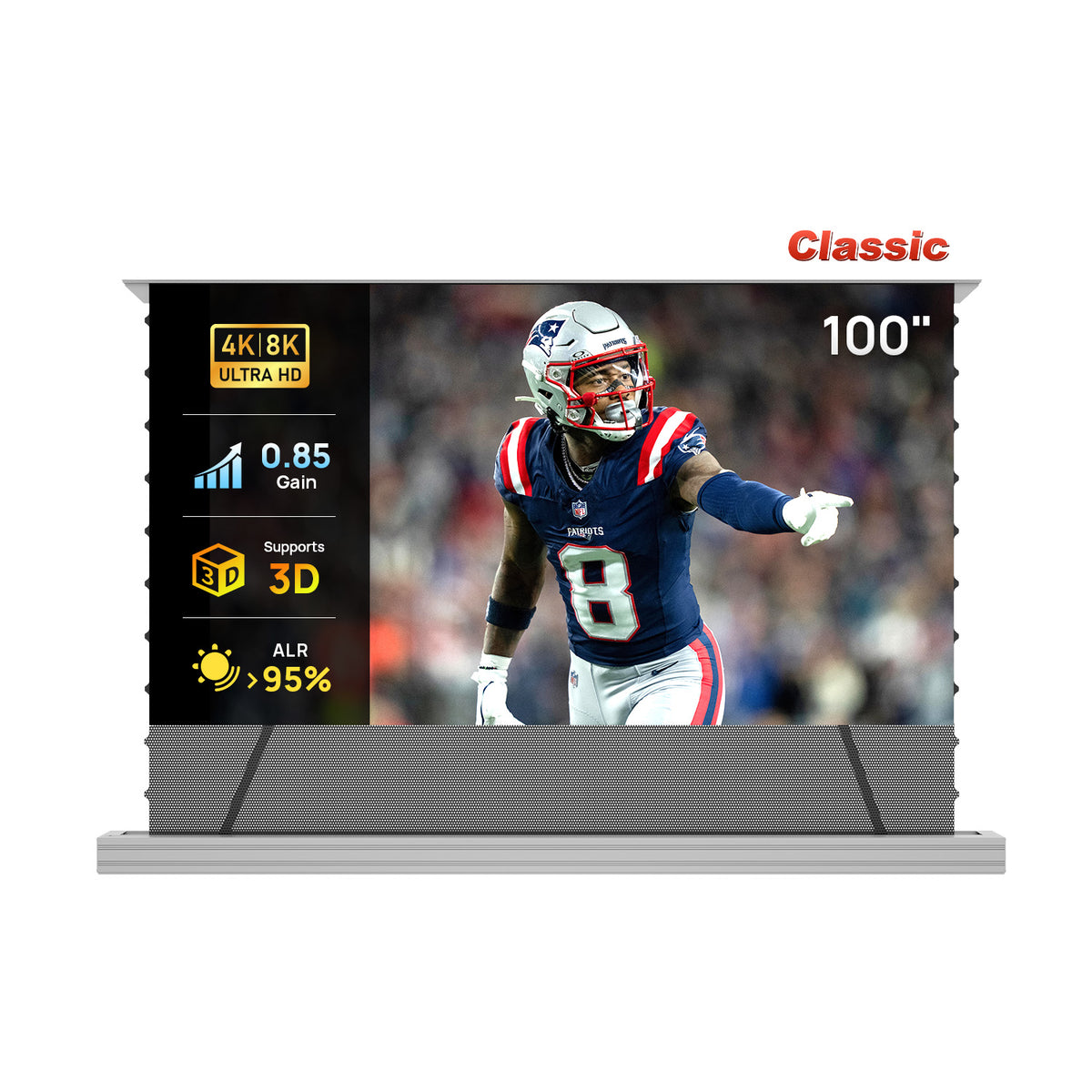 84''-130'' NothingProjector PET Crystal Classic 85 % ALR-motoriseret gulvoptrækkeligt lærred til ultrakortprojektor