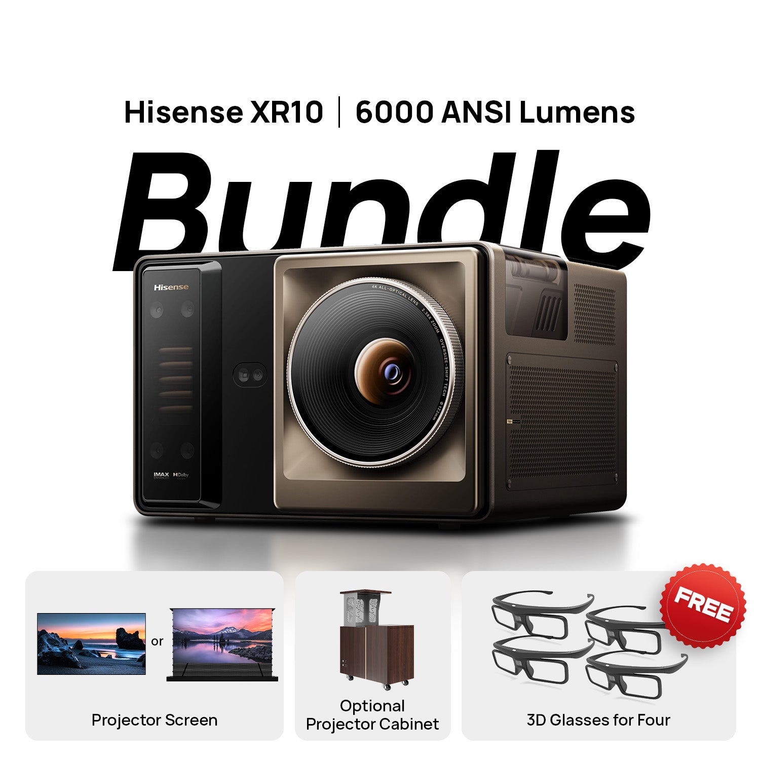 (Bundle) Hisense XR10 4K Triple Laser Smart Projector + Universal Projector Screen
