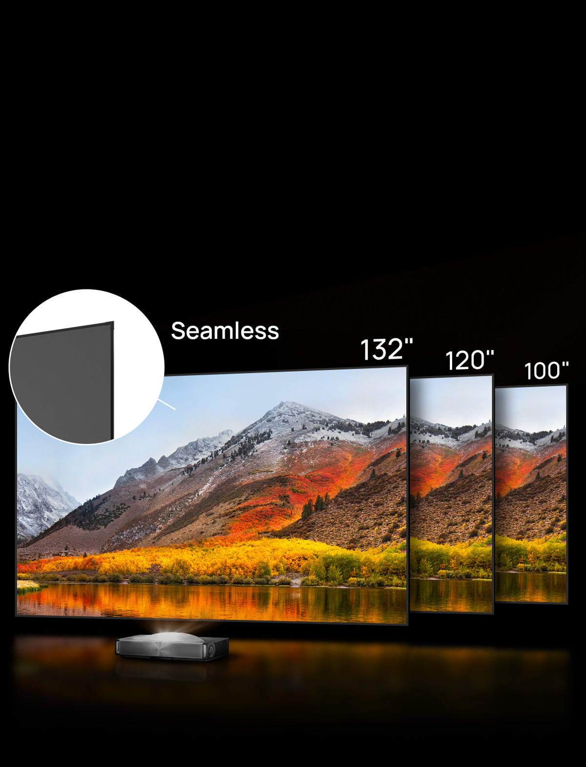 Nothingprojector 132" seamless ALR UST screen, the largest on the market, delivers an expansive and uninterrupted viewing experience beyond 120"