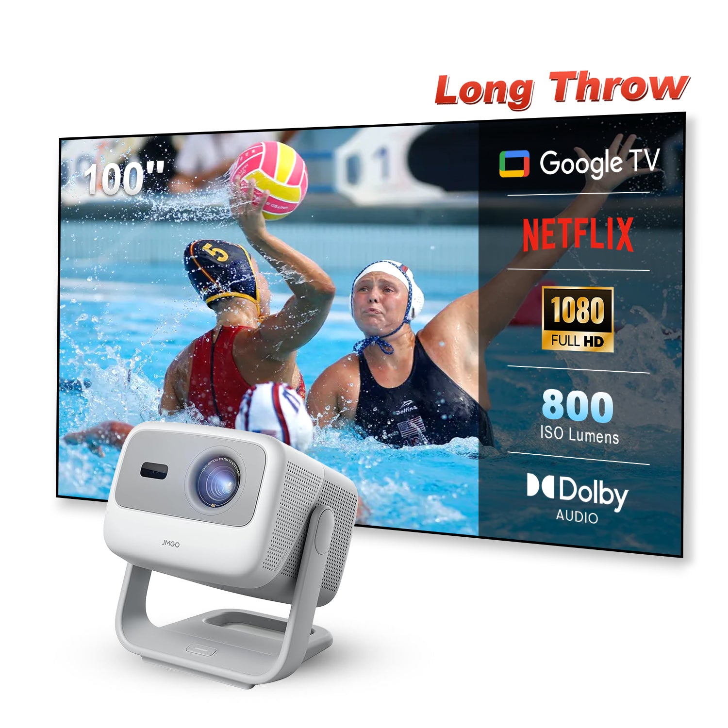 JMGO N1S SE Long throw triple-laser Google TV Projector 800 ISO Lumens