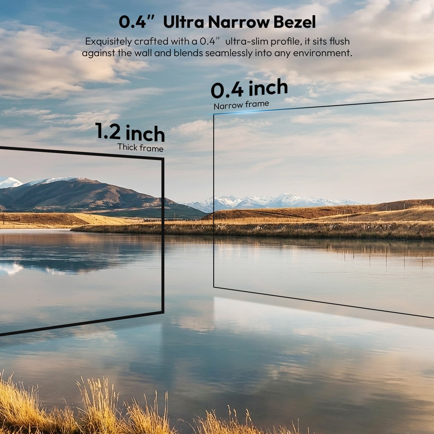 0.4 inch ultra-slim bezel comparison versus 1.2 inch thick frame on NothingProjector Fresnel ALR Screen
