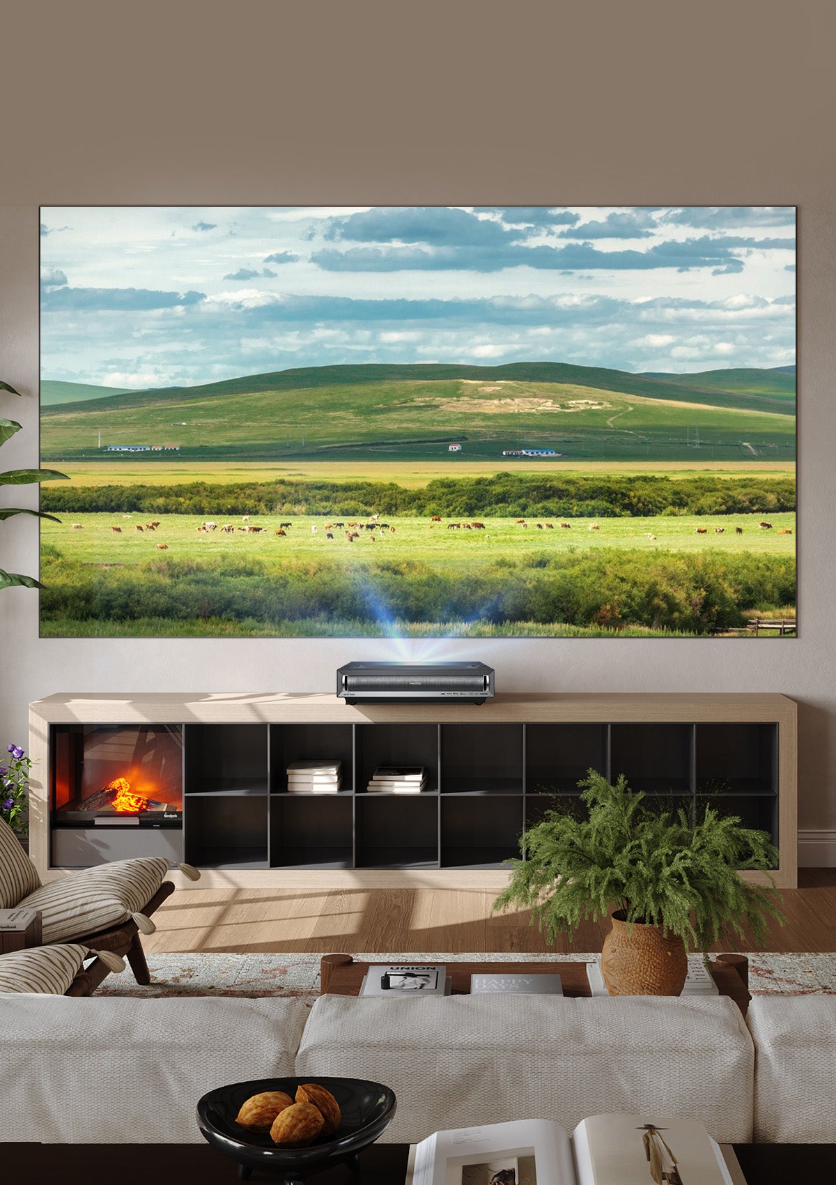 100 to 120 Inch NothingProjector Fresnel ALR Screen for Ultra Short Throw Projectors delivering sharp 4K visuals in a bright daylight living room
