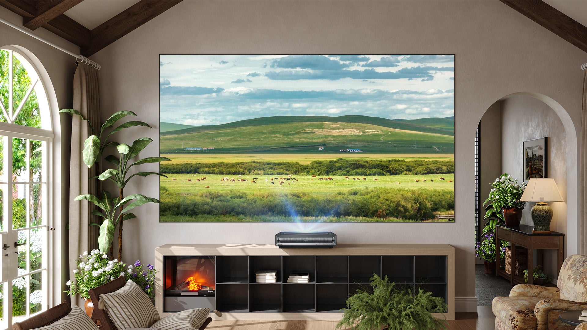 100 to 120 Inch NothingProjector Fresnel ALR Screen for Ultra Short Throw Projectors delivering sharp 4K visuals in a bright daylight living room