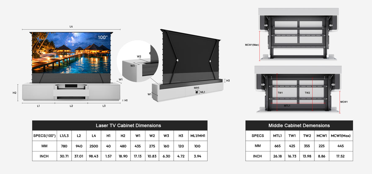 Shore Flip Design Matte Smart Laser TV Cabinet for UST Projector 100inch