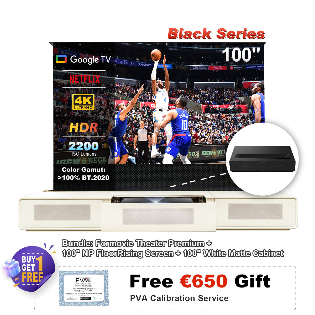 (Bundle) Formovie Theater Premium + Black Series Motorized ALR Screen + Laser TV Cabinet (Pre-Assembled)